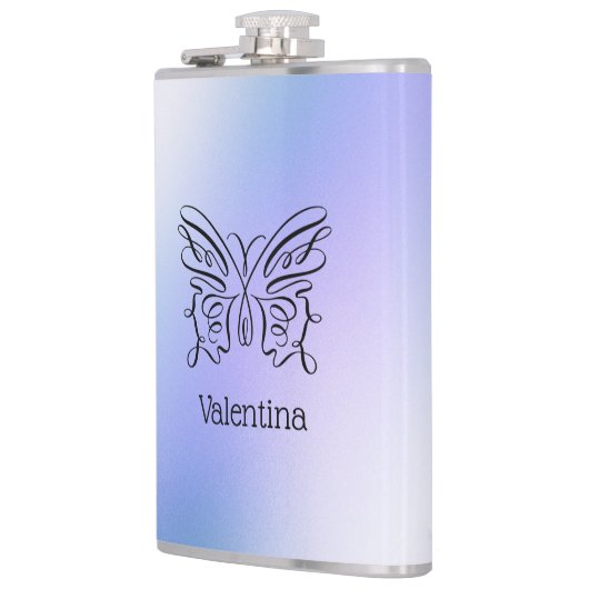 Paarse blauwholografische vlindermonogram heupfles (Links)