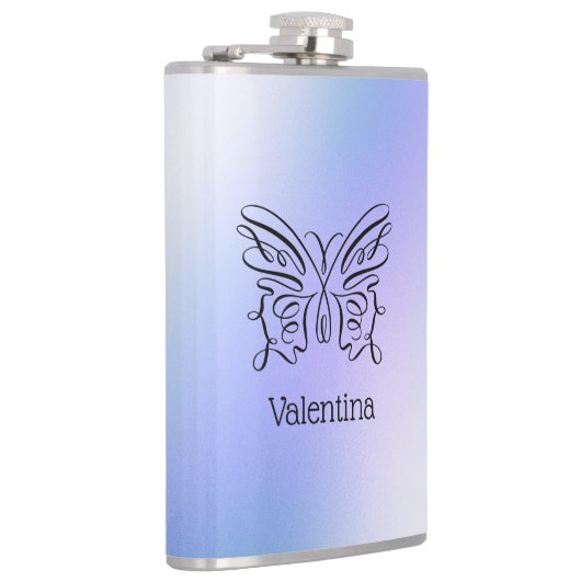 Paarse blauwholografische vlindermonogram heupfles (Rechts)