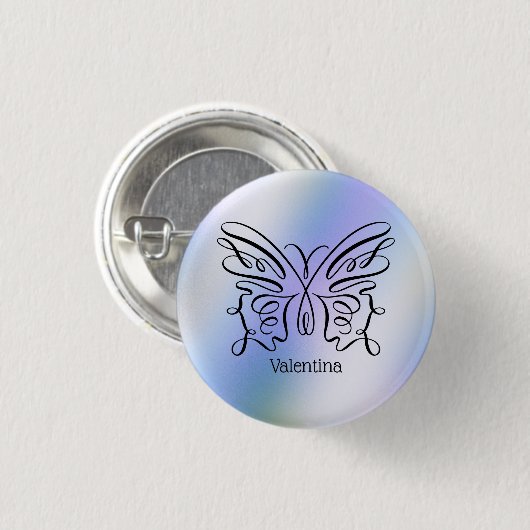 Paarse blauwholografische vlindermonogram ronde button 3,2 cm (Voorkant /achterkant)