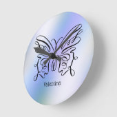 Paarse blauwholografische vlindermonogram  ronde klok (Hoek)