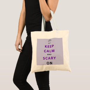 Paarse Blijf kalm en eng op Halloween Grocery Tote Bag