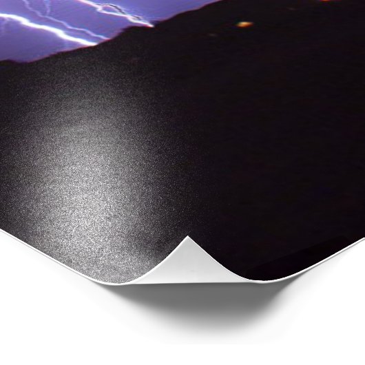 Paarse bliksem in een nachtwoestijn-dun Storm Foto Afdruk (Hoek)