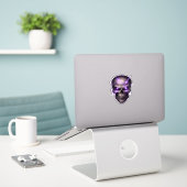Paarse Bliksem Schedel Sticker met Uitknip (Laptop op bureau)