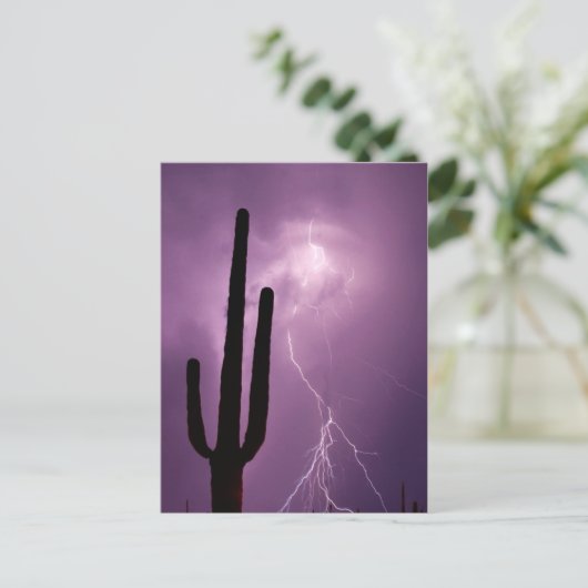 Paarse blikseminslag en cactus, AZ Briefkaart (Staand voorkant)