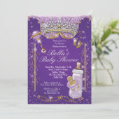 Paarse Bling Glitter Baby Shower Uitnodigingen (Staand voorkant)