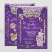 Paarse Bling Glitter Baby Shower Uitnodigingen (Voorkant / Achterkant)