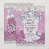 Paarse Bling Glitter Baby Shower-uitvindingen Kaart (Voorkant / Achterkant)