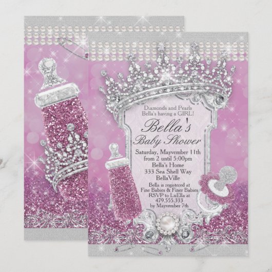 Paarse Bling Glitter Baby Shower-uitvindingen Kaart (Voorkant / Achterkant)