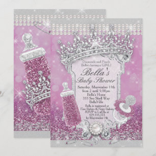 Paarse Bling Glitter Baby Shower-uitvindingen Kaart
