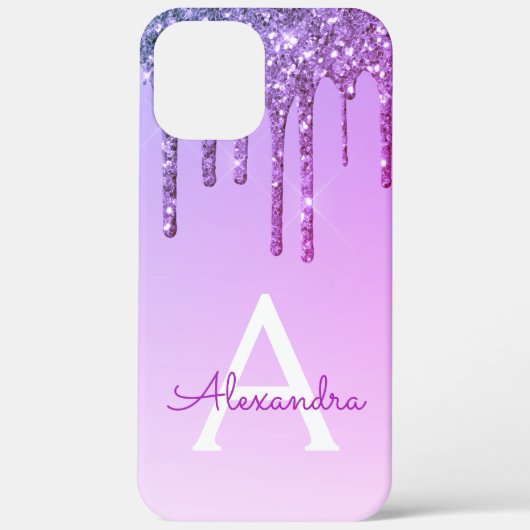 Paarse Bling Luxury Sparkle Glitter Monogram Case-Mate iPhone Case (Achterkant)