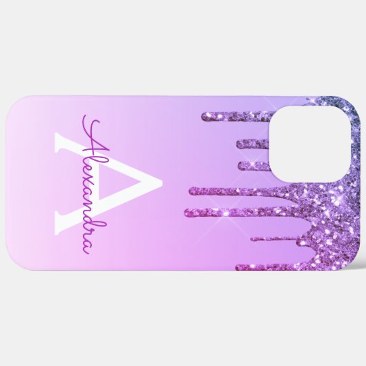 Paarse Bling Luxury Sparkle Glitter Monogram Case-Mate iPhone Case (Achterkant / Rechts)