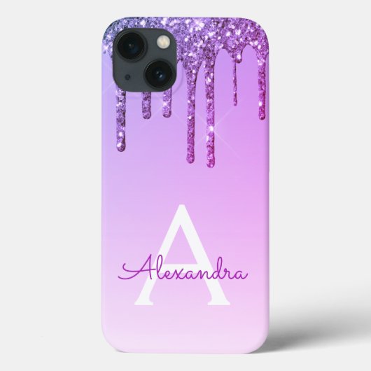 Paarse Bling Luxury Sparkle Glitter Monogram Hoesj Case-Mate iPhone Case (Achterkant)