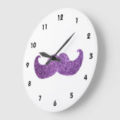 Paarse Bling snor (Faux Glitter Graphic) Grote Klok (Hoek)