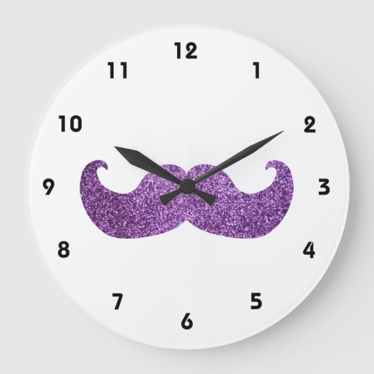 Paarse Bling snor (Faux Glitter Graphic) Grote Klok (Voorkant)