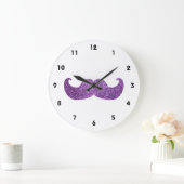 Paarse Bling snor (Faux Glitter Graphic) Grote Klok (Huis)