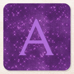 Paarse Bling & Sparkle Monogram Birthday Kartonnen Onderzetters