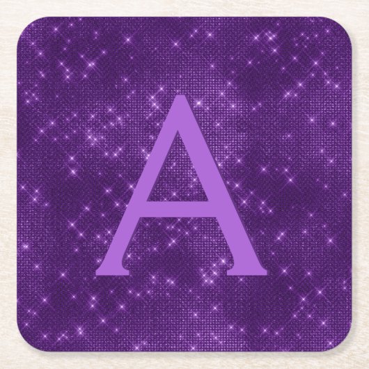 Paarse Bling & Sparkle Monogram Verjaardag Kartonnen Onderzetters (Voorkant)