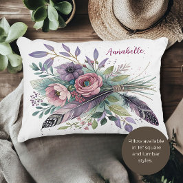 Paarse Bliss Bloemen en Veren Accent Kussen