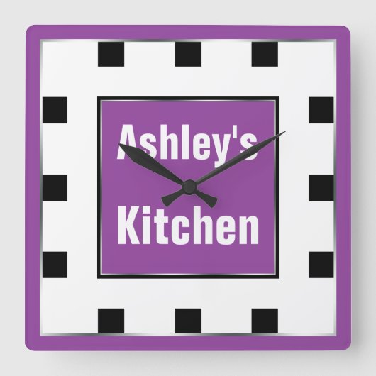 Paarse Block Square Personated Wall Clock Vierkante Klok (Voorkant)