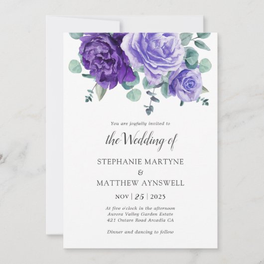 Paarse bloei Eucalyptus Botanische bruiloft Kaart (Voorkant)