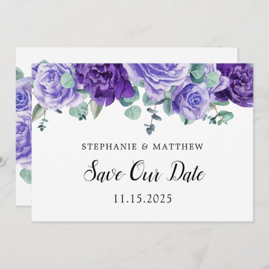Paarse bloei Eucalyptus Botanische bruiloft Save The Date (Voorkant / Achterkant)