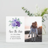 Paarse Bloei Eucalyptus Botanische Foto Huwelijk Save The Date (Staand voorkant)