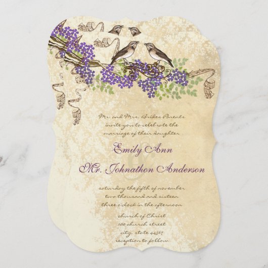 Paarse bloei Groen laat  vogelbruiloften achter Kaart (Voorkant / Achterkant)