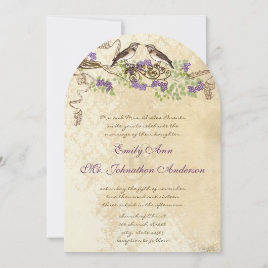 Paarse bloei Groen laat  vogelbruiloften achter Kaart (Voorkant)