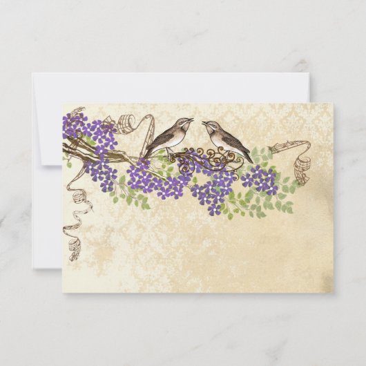 Paarse bloei Groen laat  vogelbruiloften achter RSVP Kaartje (Achterkant)