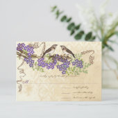 Paarse bloei Groen laat  vogelbruiloften achter RSVP Kaartje (Staand voorkant)