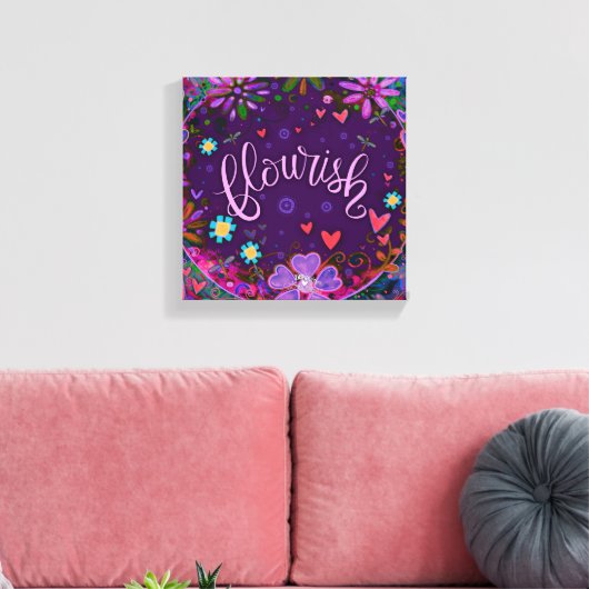 Paarse Bloei Inspirerend Hart Bloemen Canvas Afdruk (Insitu (Woonkamer))