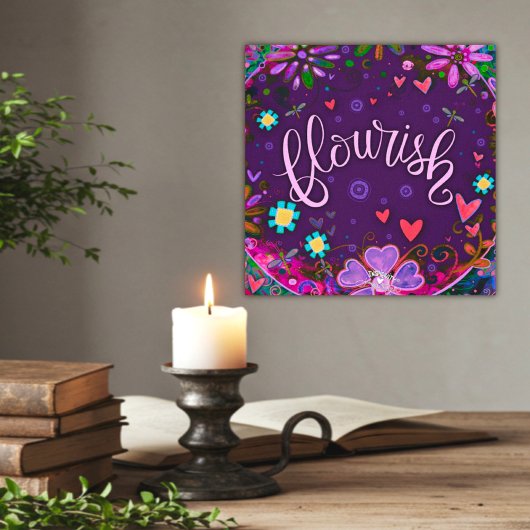 Paarse Bloei Inspirerend Hart Bloemen Canvas Afdruk