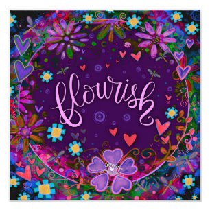 Paarse Bloei Inspirerend Hart Bloemen  Foto Afdruk