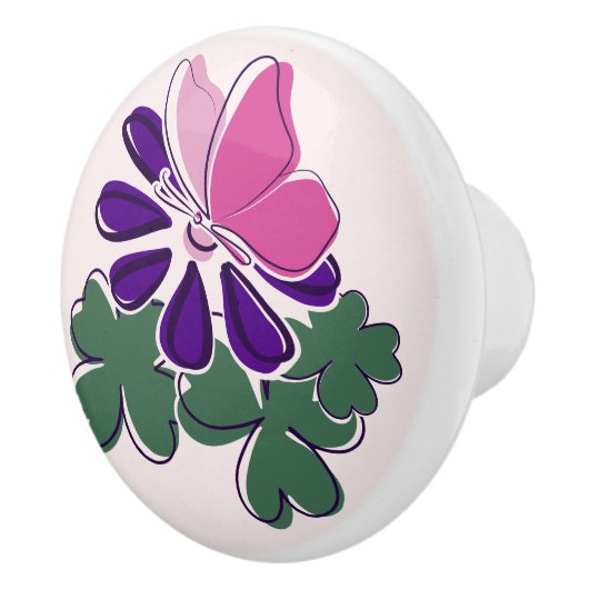 Paarse bloei vlinder flutter lavendel blush keramische knop (Rechts)
