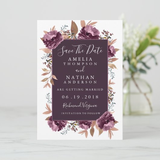 Paarse bloei Waterverf Save the date Invitation (Staand voorkant)