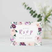Paarse bloeiende botanische bloem bruiloft RSVP Uitnodiging Briefkaart (Staand voorkant)