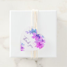 Paarse bloeiende bruiloft dank u gunst tags