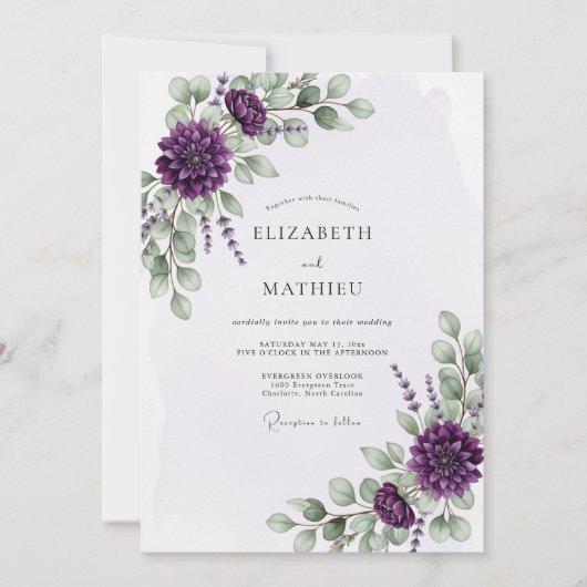 Paarse Bloeiende Eucalyptus Bruiloft Kaart (Voorkant)