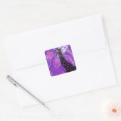 Paarse Bloeiende Giraffe II ~ Vierkante Sticker (Envelop)