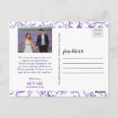 Paarse bloeiende grens twee foto bruiloft dank u briefkaart (Achterkant)