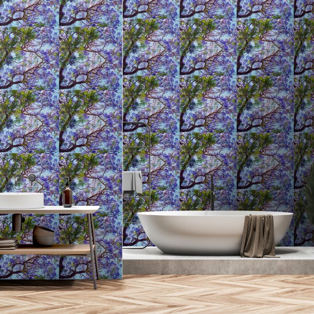Paarse bloeiende Jacaranda boomolieverf, Behang (Badkamer)
