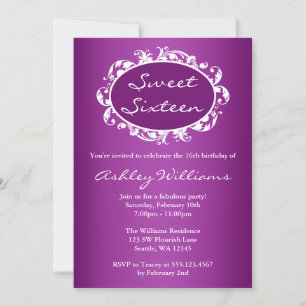 Paarse Bloeiende Swirl Lijst Sweet 16 Verjaardag Kaart