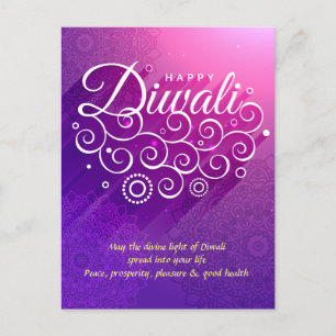 Paarse bloeiende versiering Happy Diwali Briefkaart