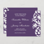 Paarse bloeiende werveling Bewaar de datum aankond Aankondigingskaart (Voorkant / Achterkant)