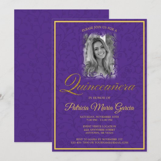 Paarse bloeiwijnstokken met foto kaart (Voorkant / Achterkant)