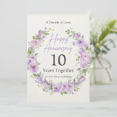Paarse Bloem 10 Jaar Jubileum Kaart (Staand voorkant)