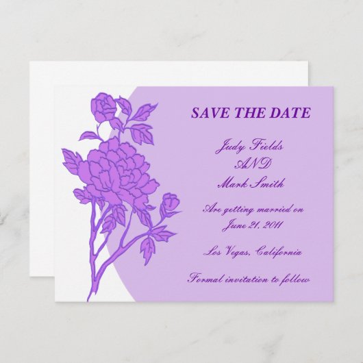 Paarse Bloem Aangepaste Bewaar de Datumkaart Kaart (Voorkant / Achterkant)