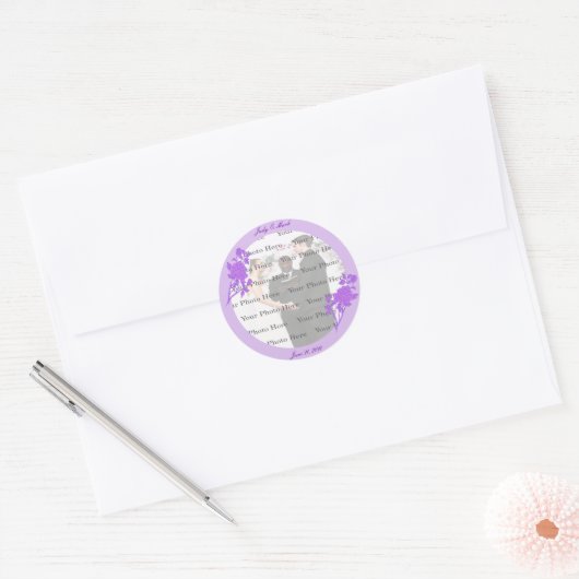 Paarse Bloem Aangepaste Bruiloft Stickers (Envelop)