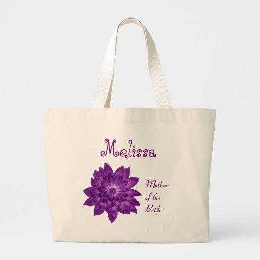 Paarse Bloem Aangepaste naam Moeder van de Bride V Grote Tote Bag (Voorkant)