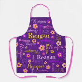 Paarse bloem aangepaste naam Reagan Schort (Voorkant)